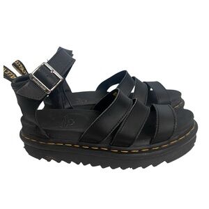 Dr. Martens Blaire Black Hydro Leather Strap Sandals Sz 8